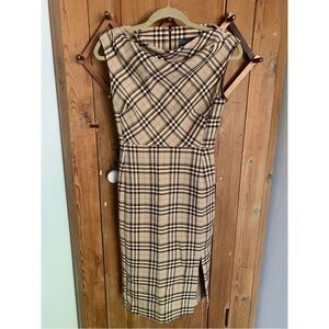 Sandro Ferrone brown plaid sleeveless midi pencil dress